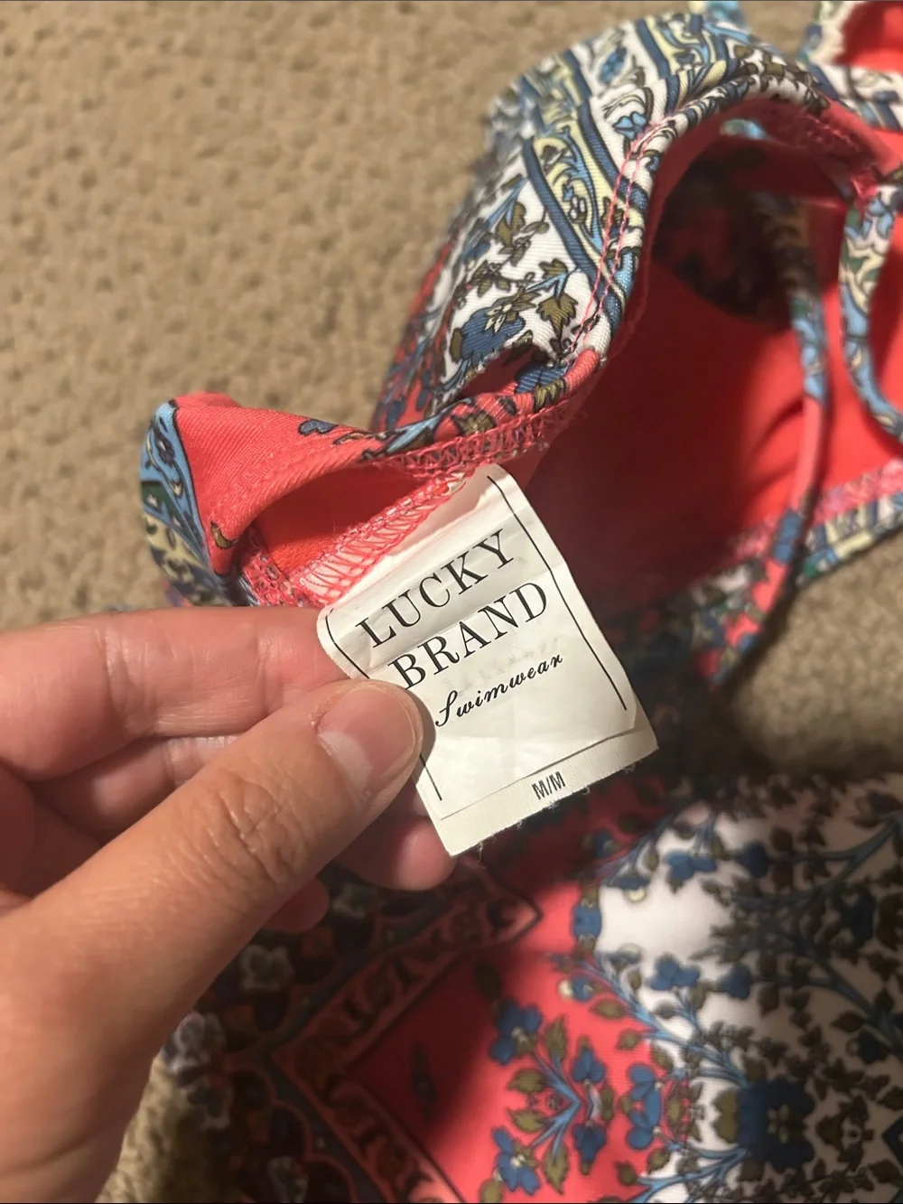 Lucky Brand Coral and Blue Printed Bikini Set